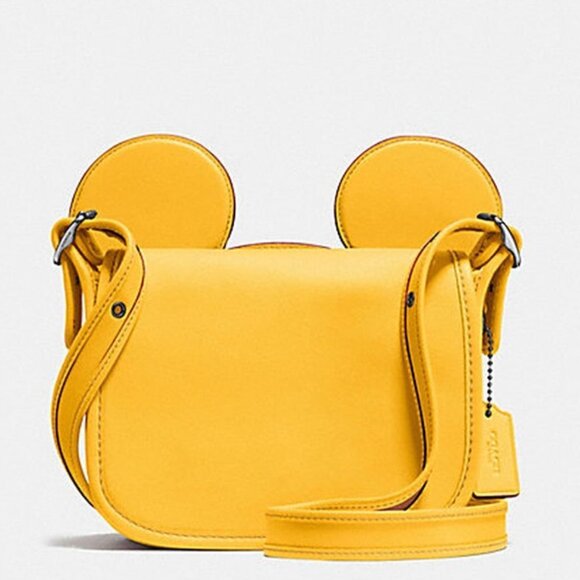 NWT Coach x Disney Patricia Saddle Crossbody bag With Mickey Ears Yellow - Picture 1 of 2